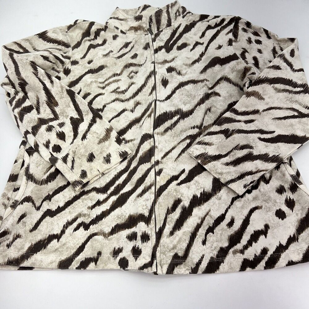 Additions by Chico’s Brown and Cream Full Zip Jacket with Pockets Size Large